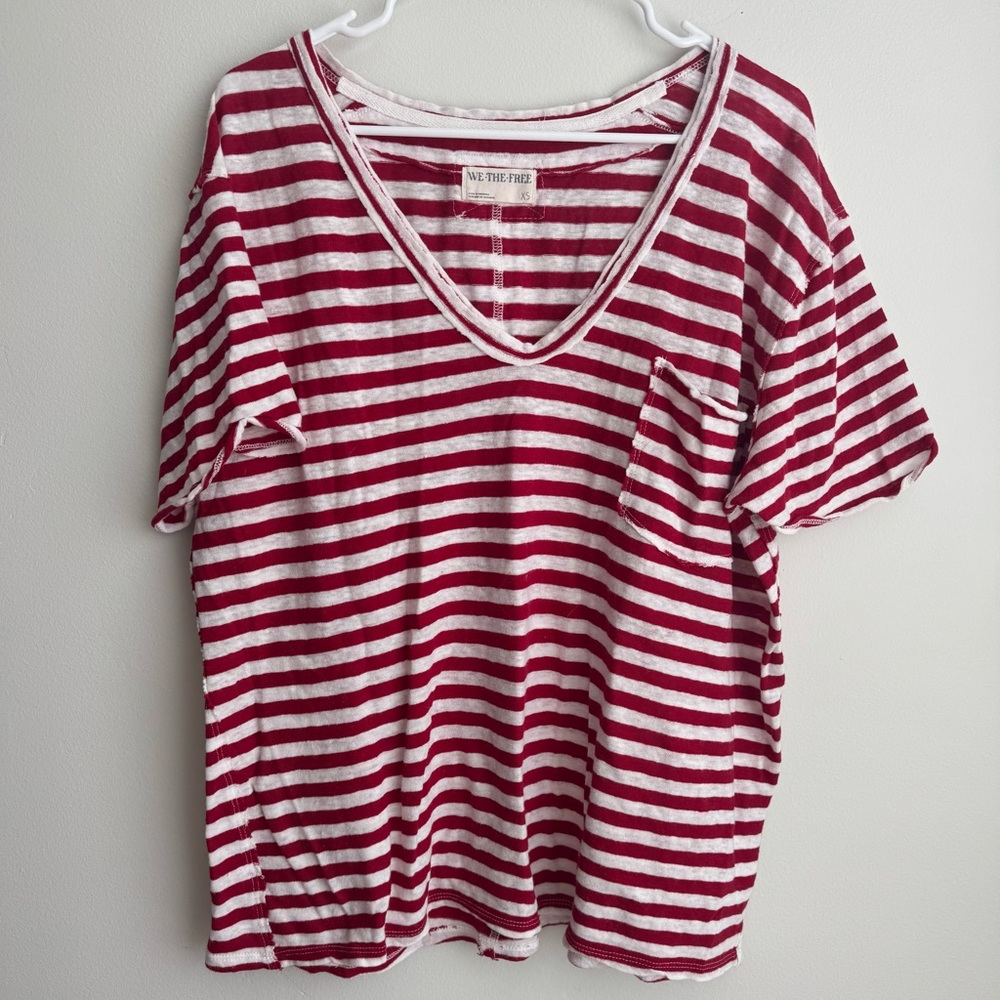 We The Free Red All I Need Striped Top Oversized - Size XS